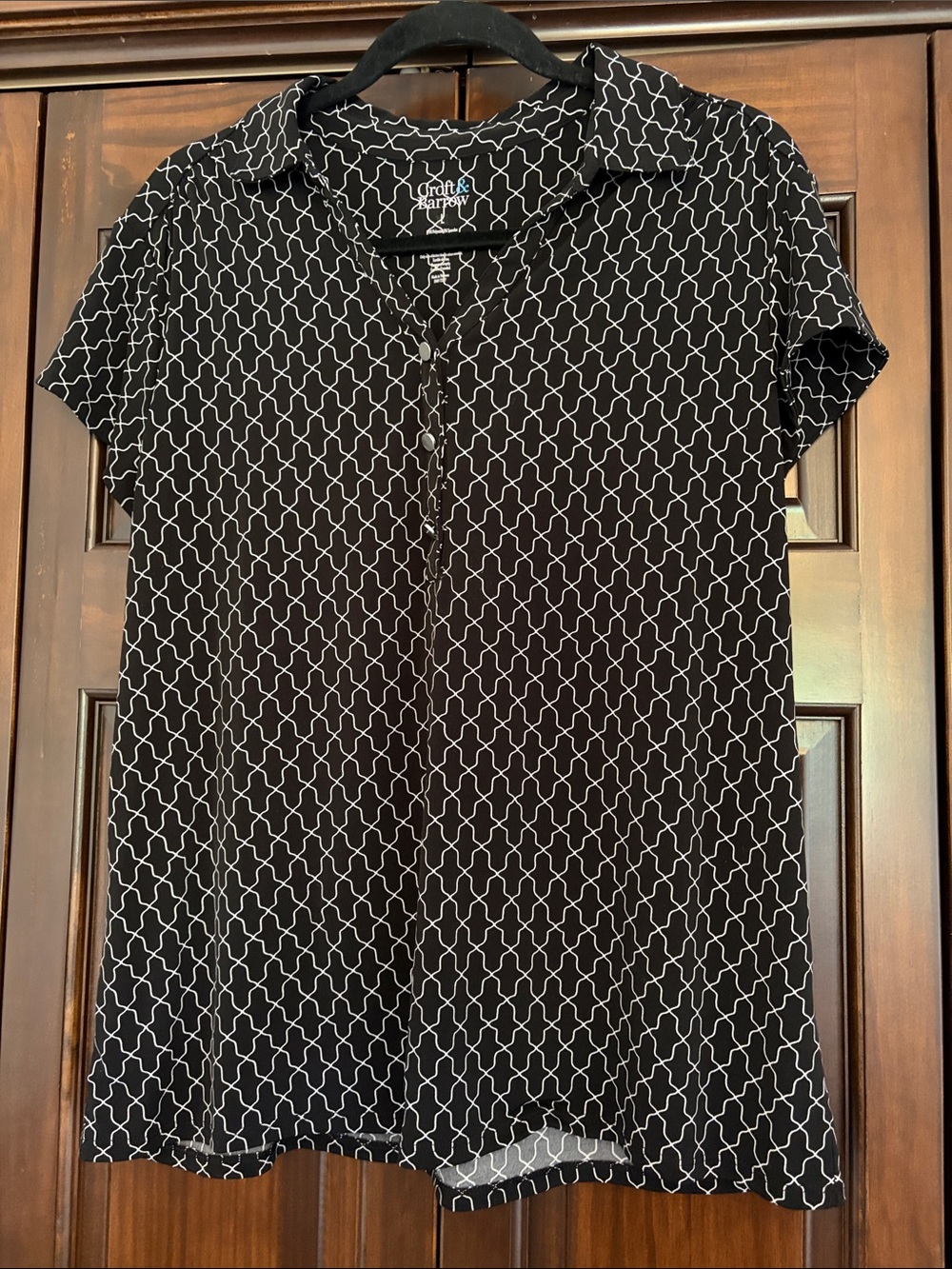 croft & barrow Black Geometric Print Short Sleeve Blouse